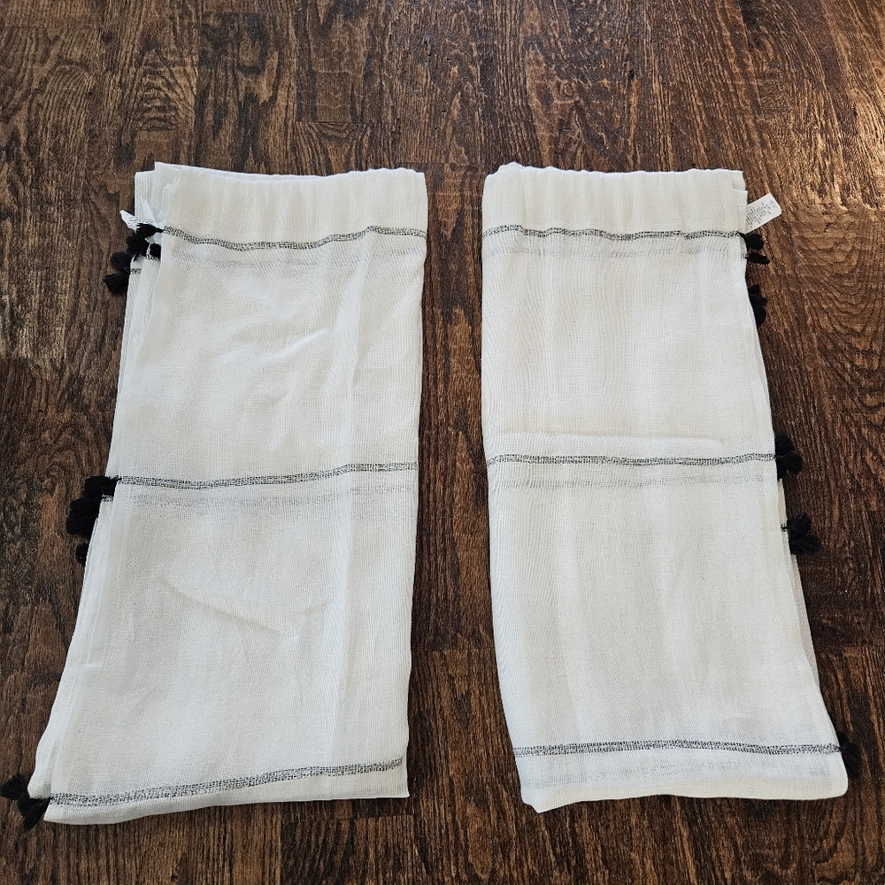 Pottery Barn Ivory Sheer Panels with Tassels S/2